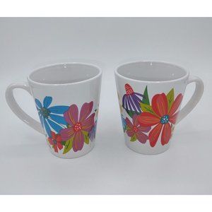 Royal Norfolk Greenbrier International Coffee Mugs set of 2 bright summer floral